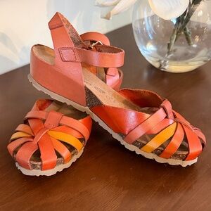 Women’s Orange Leather Ankle-Strap Sandals